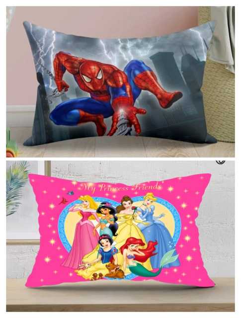 Printed Pillow for Kids (Set of 2) (Multicolor, 12 X 18 Inch) (VE-13)