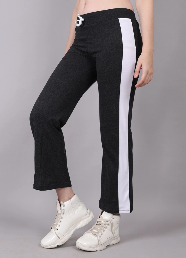 Cotton Colorblocked Trackpant for Women (Black, M)