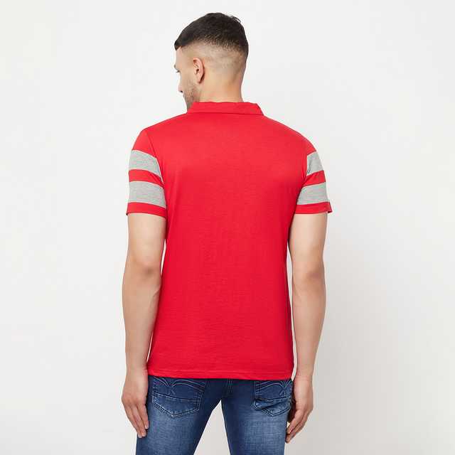 Glito Cotton Blend Stripes Half Sleeve Polo T-shirts For Men (Red, M) (GL-002)