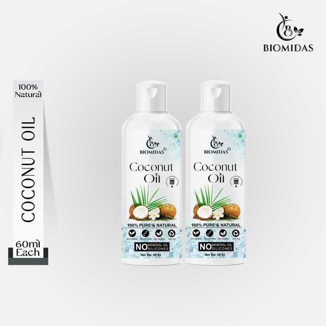 Biomidas 100% Pure & Natural Coconut Oil For Frizz Free Beautiful Hair & Skin (60 ml, Pack Of 2) (G-923)
