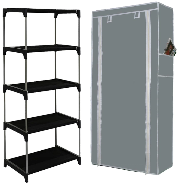 Metal 4 Layer Collapsible Shoe Rack (Grey)