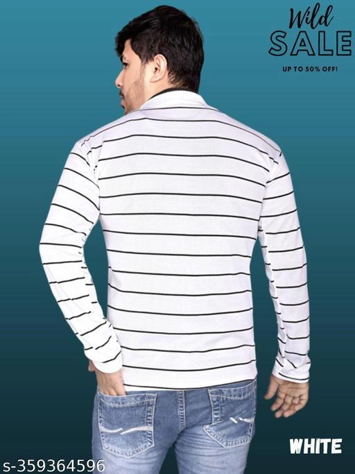 Woolen Striped Sweater for Men (White, M)