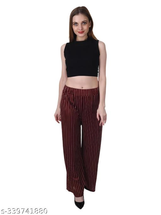 Polyester Palazzos for Women (Red & Black, 28) (Pack of 2)