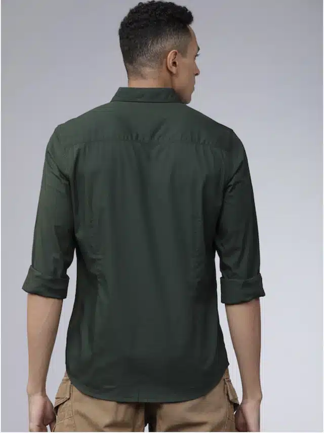 Badlook Casual Cotton Men Solid Shirt (Green, M) (TKS-14)