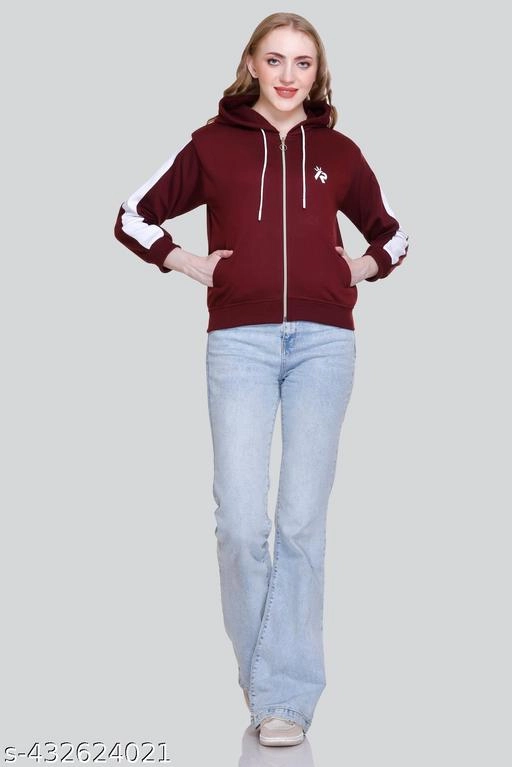 Fleece Solid Jackets for Women (Maroon, S)