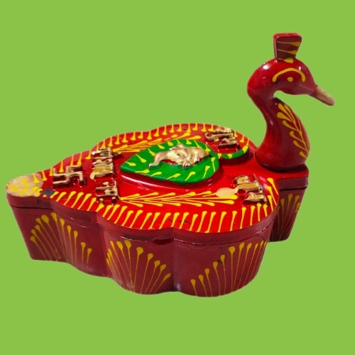 Plastic 4 Section Peacock Shape Meenakari Designed Kumkum Box (Multicolor)