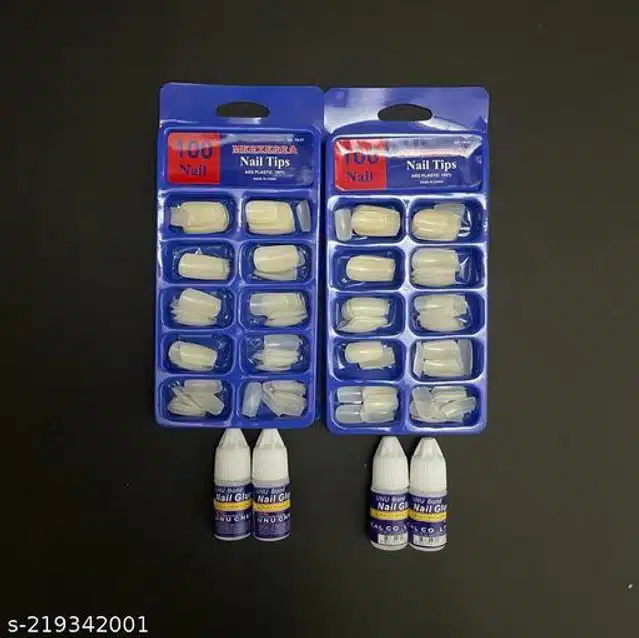 100 Pcs Artificial Nails with 2 Pcs Glue (Set of 2)