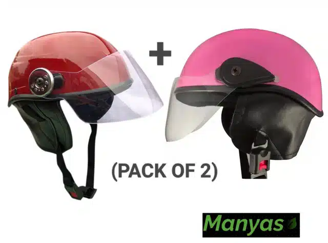 Unisex Mini Helmet with Quick Release Strap (Pack of 2) (Red & Pink, One Size)