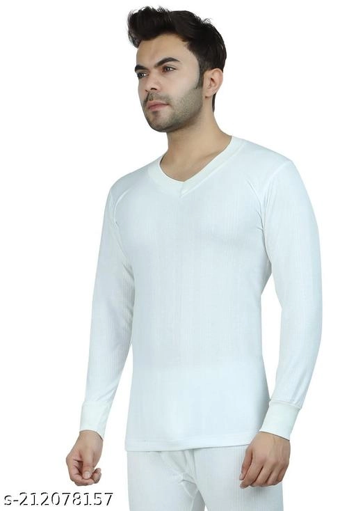 Cotton Blend Thermal Topwear for Men (White, M)