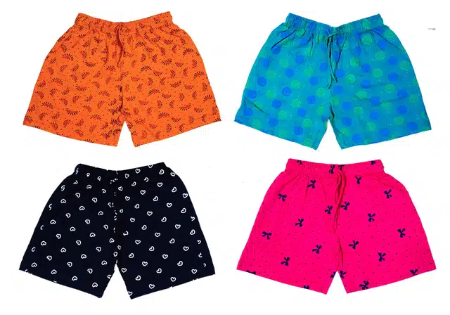 Cotton Blend Printed Shorts for Girls (Pack of 4) (Multicolor, 2-3 Years)