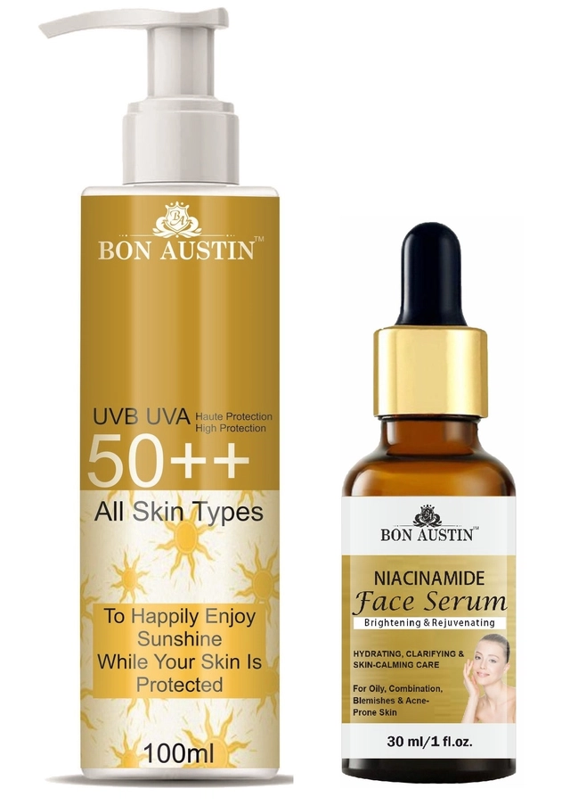 Bon Austin Broad Spectrum SPF Sunscreen Lotion (100 ml) with Niacinamide Face Serum (30 ml) (Set of 2)