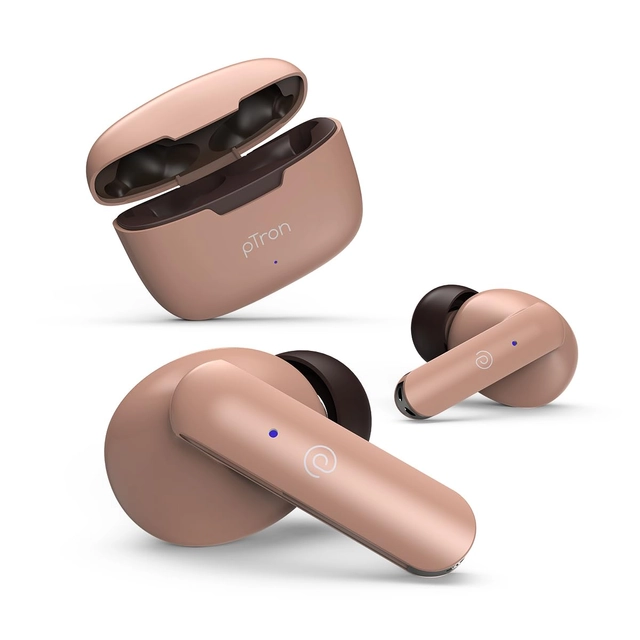 Ptron Wireless Earbuds Bluetooth with Charging Case (Brown)