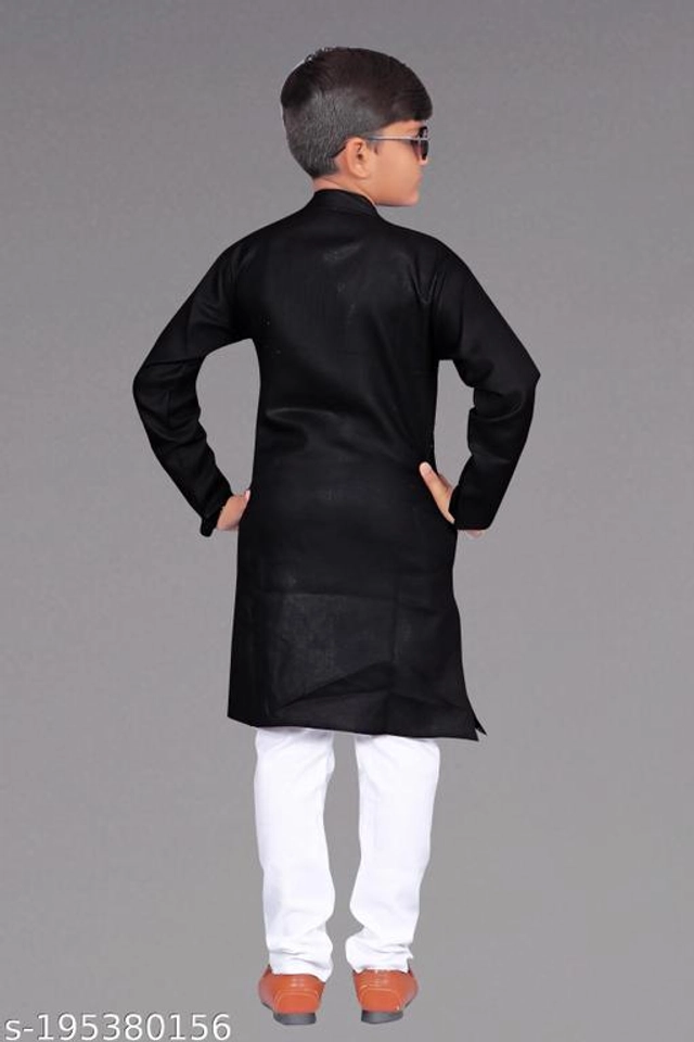 Cotton Blend Kurta Sets for Boys (3-4 Years, Black & White)