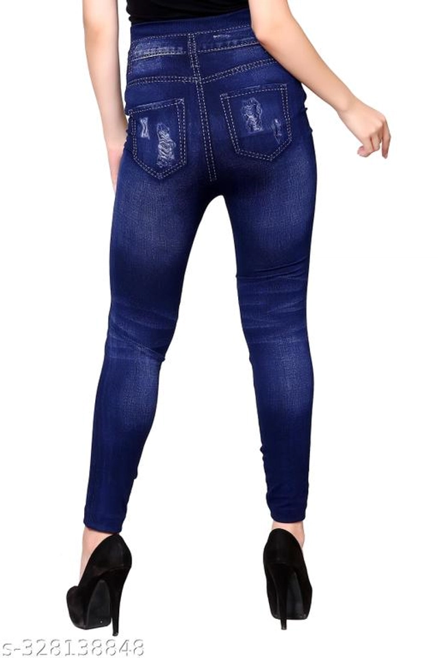 Polyester Dyed Jeggings for Women (Navy Blue, Free Size)