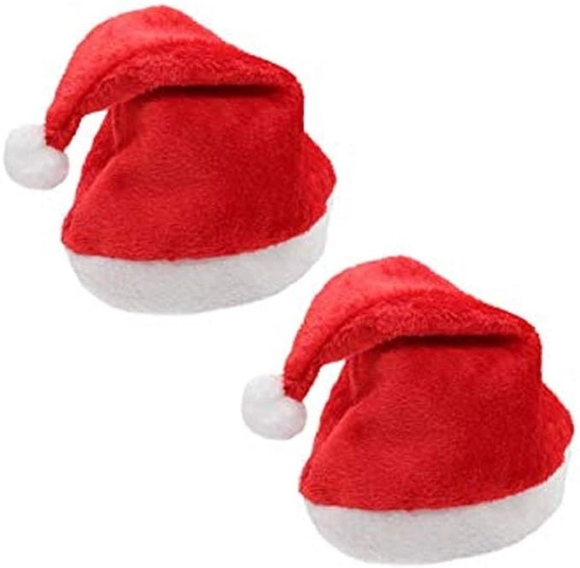 Fur Santa Claus Cap for Men & Women (Red & White, Pack of 2)