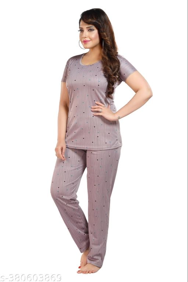 Polyester Nightsuit for Women (Grey, M)