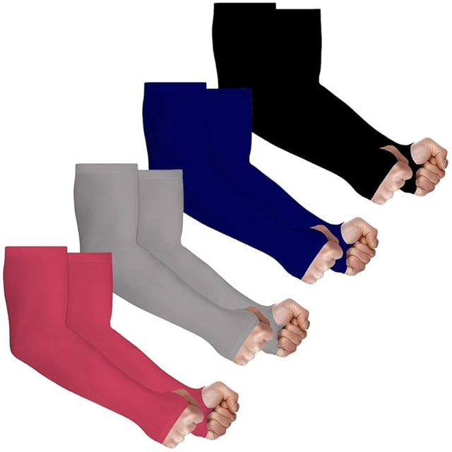 Lycra Solid Full Hand Gloves for Men & Women (Multicolor, Set of 4)