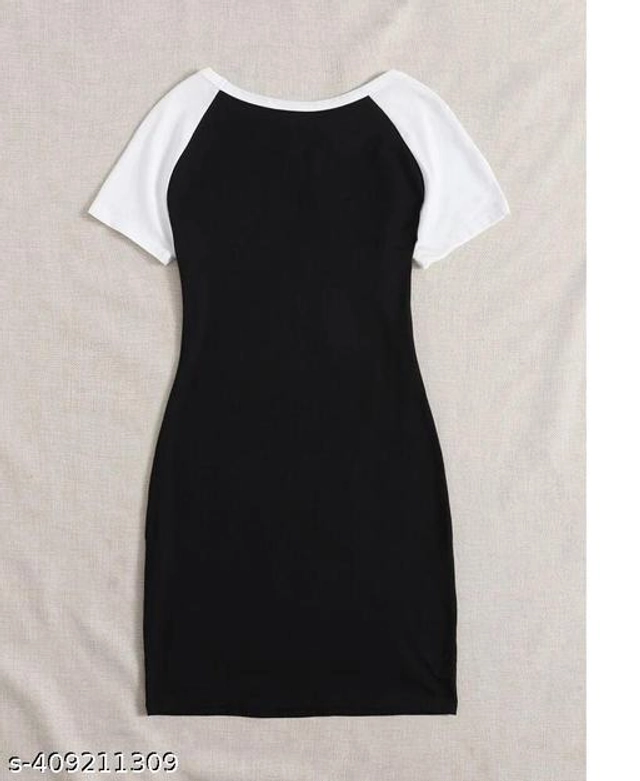 Cotton Blend Dress for Girls (Black & White, 4-5 Years)