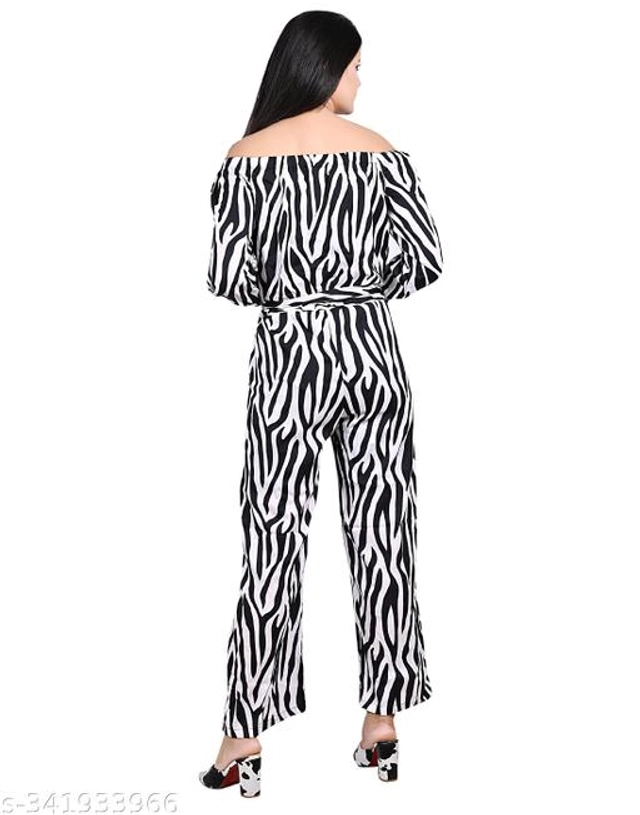 Crape Jumpsuit for Women (Black & White, S)