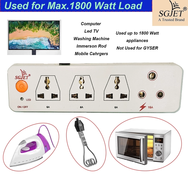 SGJET 3 UNIVERSAL SOCKET 6A, No 1. Socket 16 A with high quality ISI marked 2 mtr copper wire Extension Boards  (White)