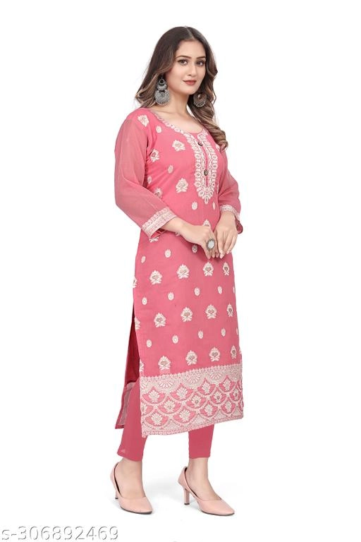 Cotton Embroidered Kurti for Women (Pink, L)