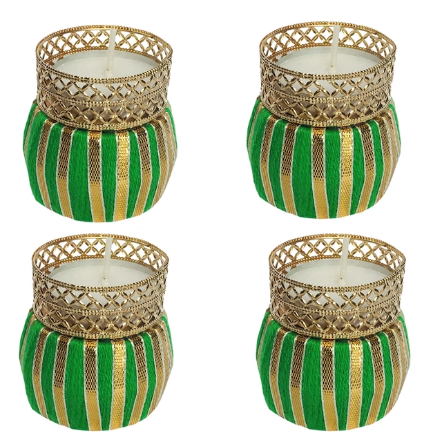 Metal Designer Tealight Candle Holder (Green, 4x4x5 cm) (Pack of 4)