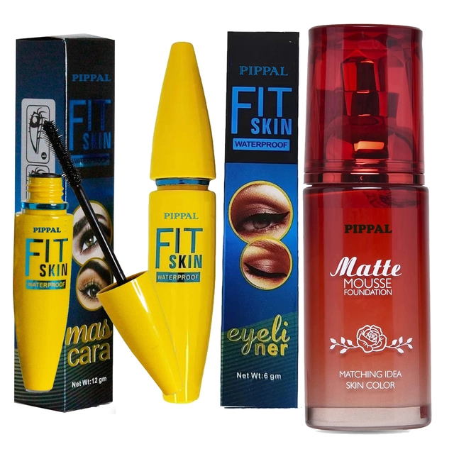 Pippal Matte Mouse Foundation (60 ml) with Fit Skin Mascara (12 ml) & Eyeliner (6 ml) (Set of 3)