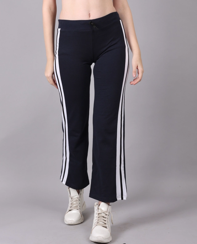 Cotton Colorblocked Trackpant for Women (Navy Blue, M)