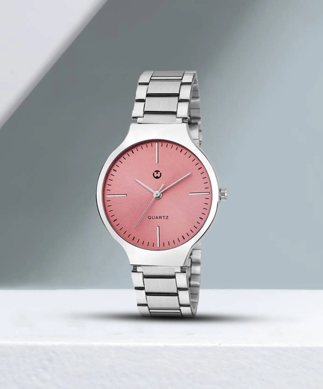 Analog Watch for Women (Silver & Pink)