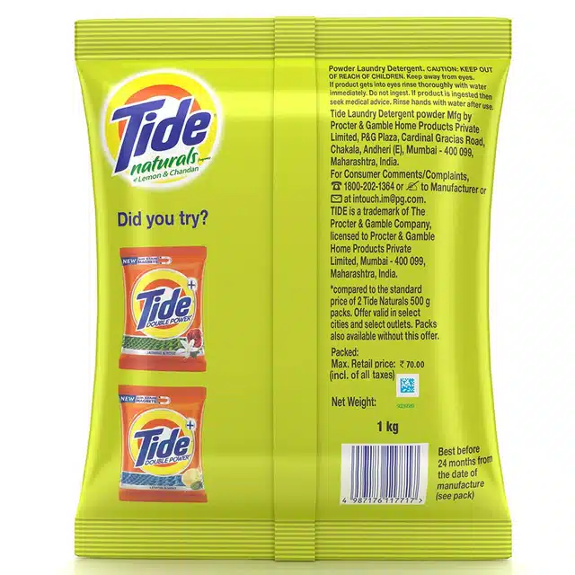 Tide Naturals Lemon and Chandan Detergent Washing Powder 1 kg