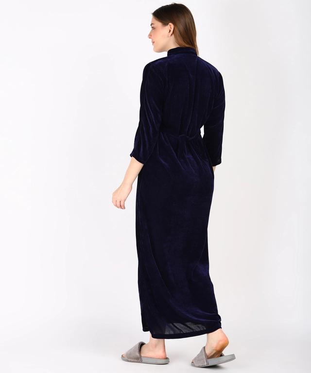 Velvet Embroidered Nightdress for Women (Navy Blue, Free Size)