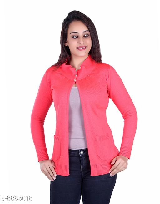 Acrylic Solid Sweater for Women (Dark Pink, M)