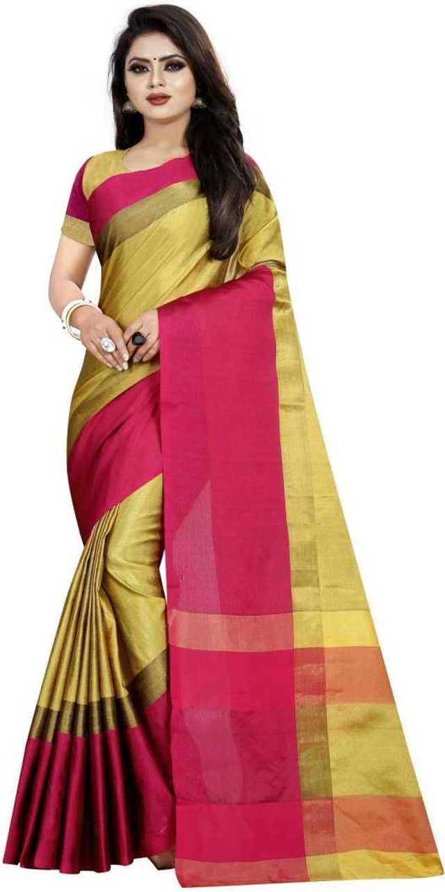 Florences Womens Silk Saree With Unstiched Blouse (Mustard, 5.5 m) (F365)