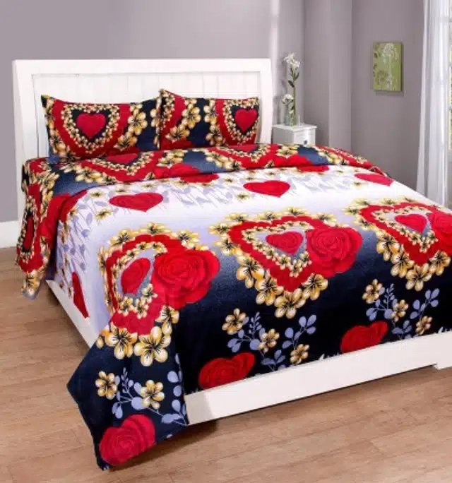 Printed Double Bedsheet with 2 Pillow Covers (Multicolor)