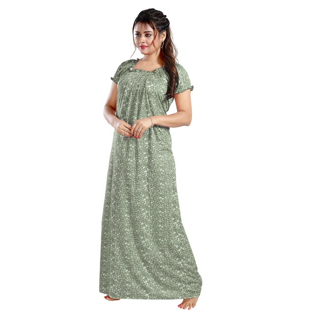 Satin Feeding Nighty for Women (Green, Free Size)