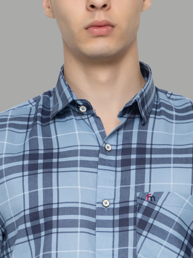 Full Sleeves Checkered Shirt for Men (Blue, M)