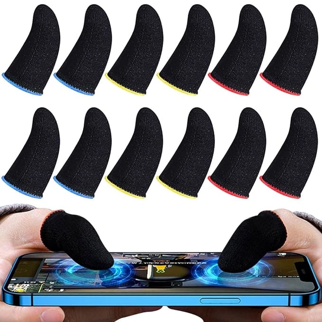 Microfiber Anti-Slip Mobile Gaming Finger Sleeves (Multicolor, Set of 6)