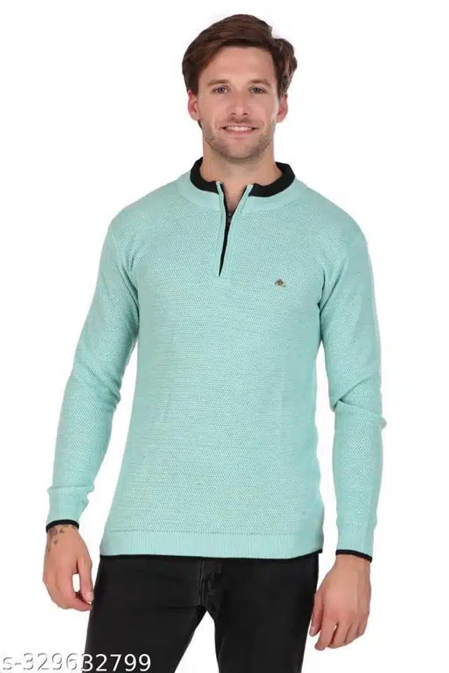 Acrylic Sweater for Men (Mint Green, L)