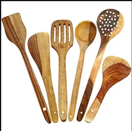 Wooden Utensils Set for Kitchen (Brown, Set of 6)