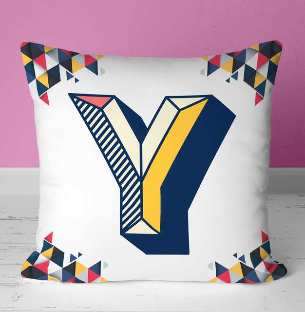 3D Colorful Alphabet Letter Y Printed Cushion Cover with Filler (Black, 12x12 Inch) (GT-1023)