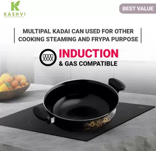 Cast Iron Kadai (Black, 28 cm)