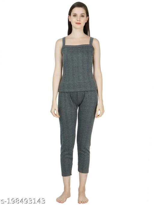 Cotton Blend Thermal Set for Women (Grey, S)