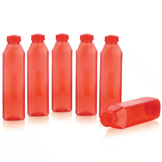 Plastic Water Bottles Set (Pack of 6, 1000 ml) (Red)
