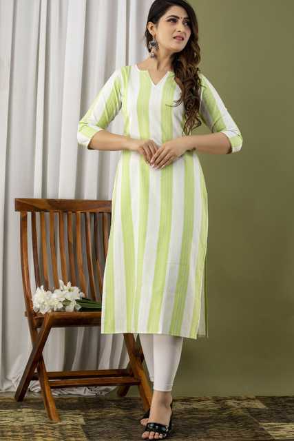 Women Cotton Blend Striped Kurta (Light Green, S) (SD-658)