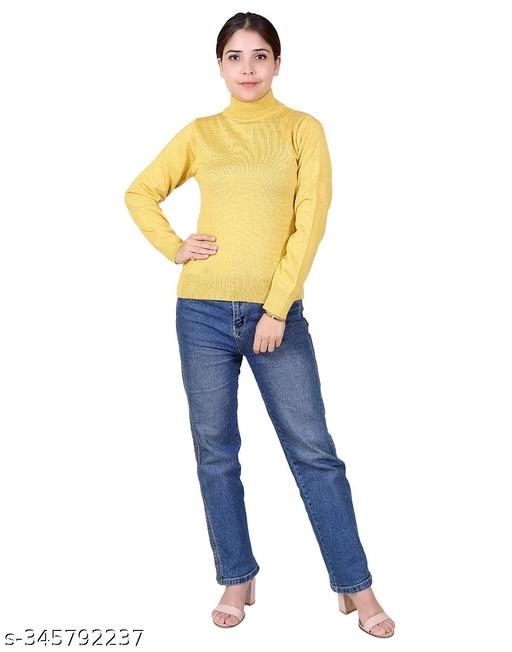 Hi-Neck Sweater for Women (Yellow, M)