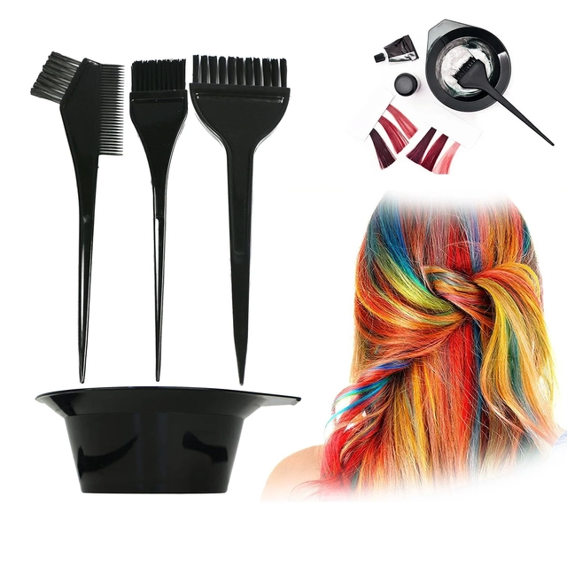 Combo of 3 Pcs Dye Brushes with Mixing Bowl for Hair Colour (Black, Set of 2)