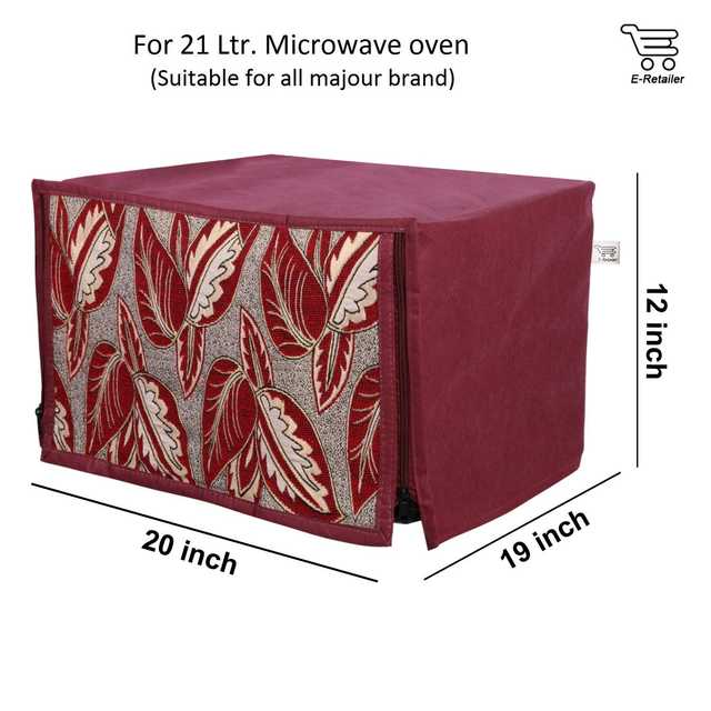 E-Retailer Polyester 3-Layered Microwave Oven Cover With Front Zipper Encloser Suitable for 21 Liter (Maroon, 20x19x12) (S-16)