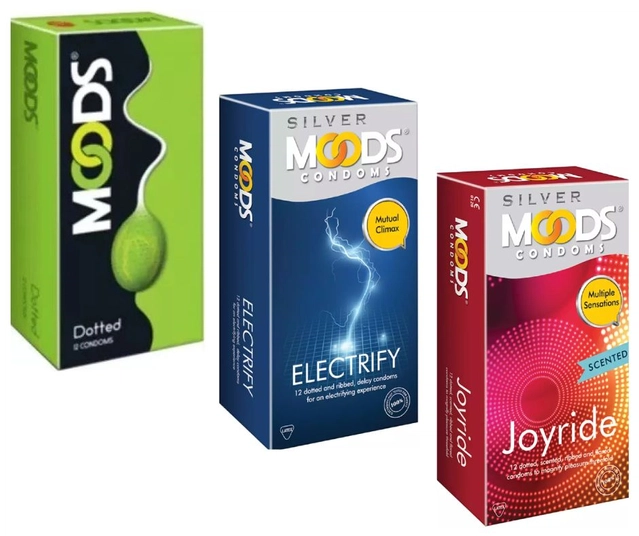 Moods Dotted with Electricity & Joy Ride 12 Pcs Dotted Condoms for Men (Set of 3)