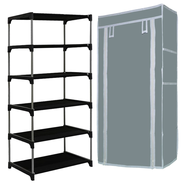 Metal 5 Layer Collapsible Shoe Rack (Grey)