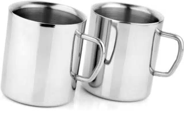 Double Layer Coffee Mug (Pack Of 2) (Silver, Free Size) (B68)